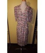 VINTAGE Floral Print Long WRAP Dress JANE SCHAFFHAUSEN Pink Purple White... - £21.56 GBP