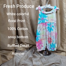 Fresh Produce white floral 100% cotton snap bottom romper size 18 mos. - £10.95 GBP