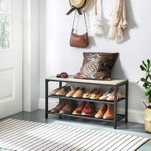 Shoe Bench Rack with 2 Mesh Shelves Storage Organizer for Entryway Hall ... - £103.06 GBP