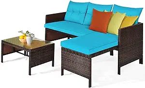 Patio Corner Sofa Set, Blue - $420.99