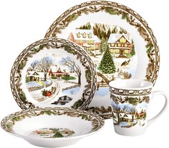 Gibson Home Christmas Toile 16 Piece Stoneware Dinnerware Set - £71.49 GBP