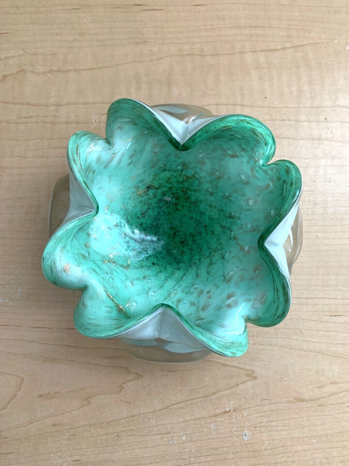Primary image for Vintage Murano Glass Green 6" Ashtray In Excellent Condition Made in Italy