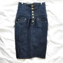 ZD Zana Di Women&#39;s Skirt 5 Pencil Dark Blue Denim High Waist Buttons Kne... - $21.31