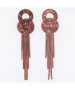 NEW 5&quot; Dangle Box Chain Bronze Tone Metal Pierced Earrings STUNNING STAT... - £12.78 GBP