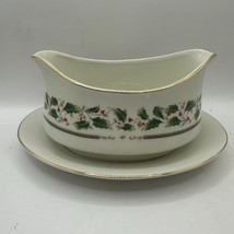Royal Limited Holly Holiday Gravy Boat With Attached Underplate Christma... - $14.05