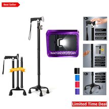 LED Light Quad Cane for Extra Balance - Adjustable Height, 300 lbs Capacity - $68.26