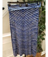 Calvin Klein Women&#39;s Blue &amp; White Chevron Rayon Logo Casual Maxi Skirt S... - $37.62