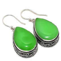 Green Jade Gemstone Handmade 925 Sterling Silver Plated Jewelry Earring ... - $11.99