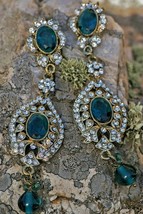 Big Earrings Vintage Indian Rhinestone Long Dangle Bollywood Statement Gypsy - £12.30 GBP