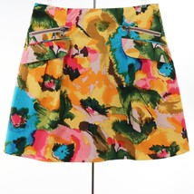 Nanette Lepore Womens Knee Skirt 12 Colorful Retro Floral Watercolor Big Zipper - $42.74