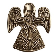 Signed Marcie Pewter Angel with Heart Pin Brooch - $25.23