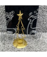 Metal Candle Holder Reindeers Silver &amp; Tree Gold 8&quot; Lot Of 3 Christmas D... - $15.12