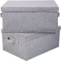 Hoonex Linen Foldable Storage Bins With Lids, 2 Pack, Storage Boxes, Light Grey - £35.12 GBP