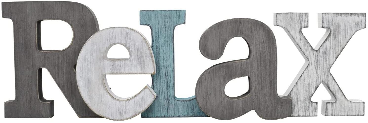 Wooden Relax Sign Aqua Hanging Block Letters Sign Rustic Freestanding Wood Sign - $21.49
