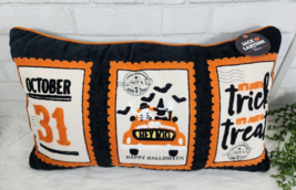 Halloween Trick Or Treat Skeletons Throw Pillow Oct 31 Car Bats 14x24 Lumbar NWT - $19.54