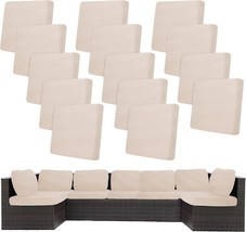 BIETYONE 14Pcs Stretch Patio Cushion Covers Washable Beige Jacquard twill - $38.00