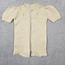 Vintage Layette Baby Newborn Knitted Wool Infant Embroidered Blue Flowers Beige - £11.55 GBP