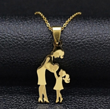 Stainless Steel Mom Loves Baby &amp; Daughter Pendant Necklace (Silver, Gold) - £11.76 GBP
