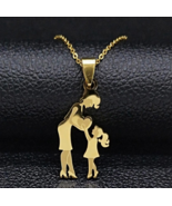 Stainless Steel Mom Loves Baby &amp; Daughter Pendant Necklace (Silver, Gold) - £11.71 GBP