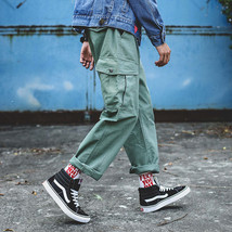 Trendy Brand Straight Loose Hong Kong Style Wide-Leg Pants Multi-Pocket ... - £30.59 GBP