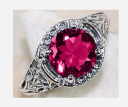 SILVER RED GEMSTONE COCKTAIL RING SIZE 6 7 8 9 10 - £31.49 GBP