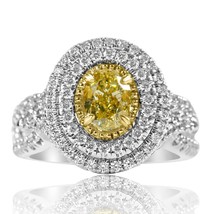 GIA Certified 1.96 Carat Oval Brilliant Light Yellow Diamond Ring 14k White Gold - £4,226.90 GBP