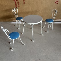 Dollhouse Furniture Wrought Iron Porch Outdoor Table Chairs White 1:12 S... - $29.69