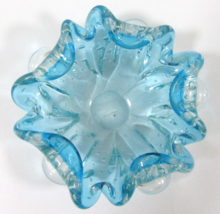 Vintage Murano Blue and Clear Bullicante Bubble Glass Ruffled Bowl - £78.34 GBP