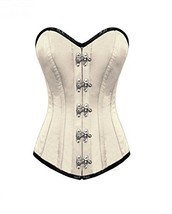 White Satin Seal Lock Steampunk Halloween Party Costume Long Overbust Corset - £62.90 GBP