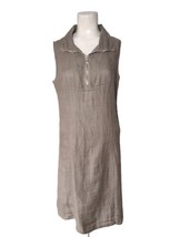 Lina Tomei Italy Linen Sleeveless Dress Sz XS Taupe Ribbed Sides Zip Minimalist - $18.99