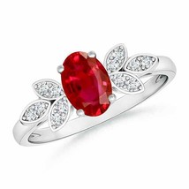 ANGARA Vintage Style Oval Ruby Ring with Diamond Accents for Women in 14K Gold - £2,214.45 GBP