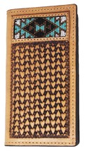 Men&#39;s Western Rodeo Wallet Arrow Basket Weave Tooled Leather Beaded 18RTW59R - £35.88 GBP