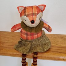 Fox Shelf Sitter, Plaid Fabric, girl fox with tweed skirt and ruffle, fall decor image 4