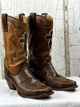 Corral Cowboy Western Snip Toe Leather Inlay Cross Sz 6.5 M - Model R5732 - £62.35 GBP