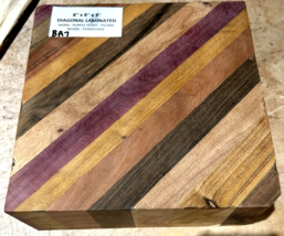 ONE EXOTIC DIAGONAL LAMINATED BOWL BLANK WOOD LUMBER TURNING 8&quot; X 8&quot; X 3... - £45.91 GBP