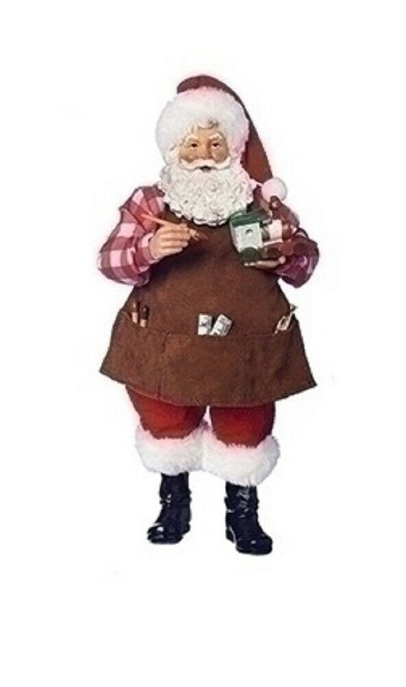 Santa Toymaker in Shop Apron Smock Painting Toy Train Figurine 11" H - $29.69
