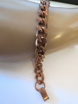 Vintage Solid Copper Bracelet Curb Links 8&quot; Long Fold Over Catch 9mm Wide Chain - £23.96 GBP