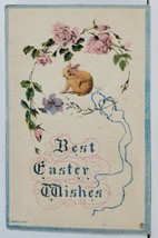 Easter Greetings Cute Bunny Vines of Roses c1915 Postcard L20 - £3.16 GBP