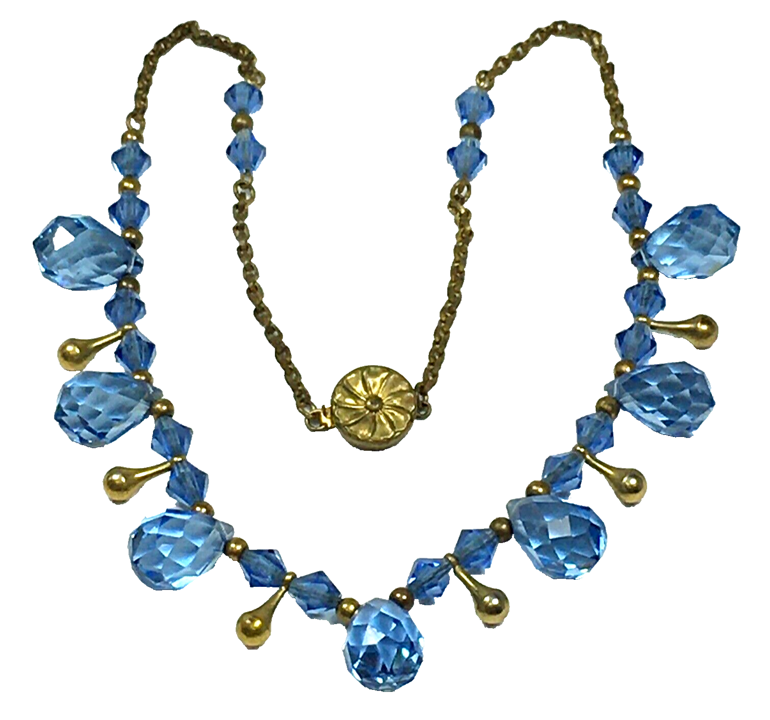 Primary image for Art Deco Blue Faceted Briolette Teardrop Art Glass Beads Necklace