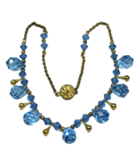 Art Deco Blue Faceted Briolette Teardrop Art Glass Beads Necklace - £109.83 GBP