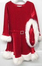 NWT Bonnie Jean Girl&#39;s Mrs. Santa Sparkly Red Dress w/ Faux Fur + Cap, 5... - £14.09 GBP
