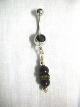 Elegant Double Black Bead W Olive Green Crystals &amp; Silver Accents 14g Belly Ring - £4.71 GBP