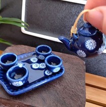 AirAds Dollhouse 1:12 scale dollhouse miniature Porcelain tea cups teapot blue - £6.78 GBP