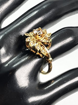 Vintage Cocktail Ring 18K HGE Gold Plated Rhinestone Size 6.75 Cluster Stones - $17.56