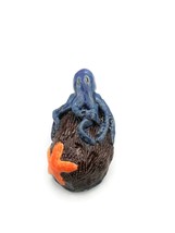 Handmade Ceramic Blue Octopus And Orange Starfish Sculpture, Coastal Home Decor - $101.96