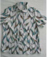 Women Camp Hawaiian Shirt Button Down Aloha Top Tropical Teal Green Mult... - $9.85