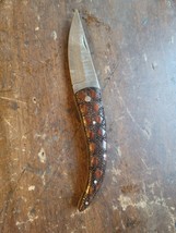 Handmade Damascus Folding Pocket Knife Wood Handle With Design - $731.94 MXN