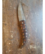 Handmade Damascus Folding Pocket Knife Wood Handle With Design - $731.94 MXN