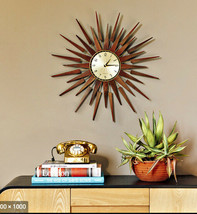 Retro Mid Century Modern Seth Thomas Style Starburst Sunburst Wall Clock Wood - £229.41 GBP