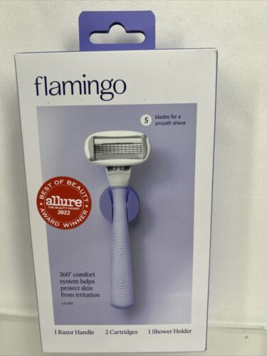 Flamingo Women&#39;s 5 Blade 1 Handle 2 Cartridges Shower Holder Lilac COMBI... - $7.29